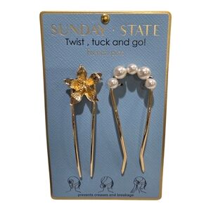 💛🔹️Sunday State🔹️ Lovely Gold Toned Faux Pearls French Pin Set of 2